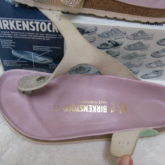 RARE Birkenstock LUX GIZEH Ombre Pearl Leather 40 R US W 9 M 7 *Wedding* - Picture 12 of 16